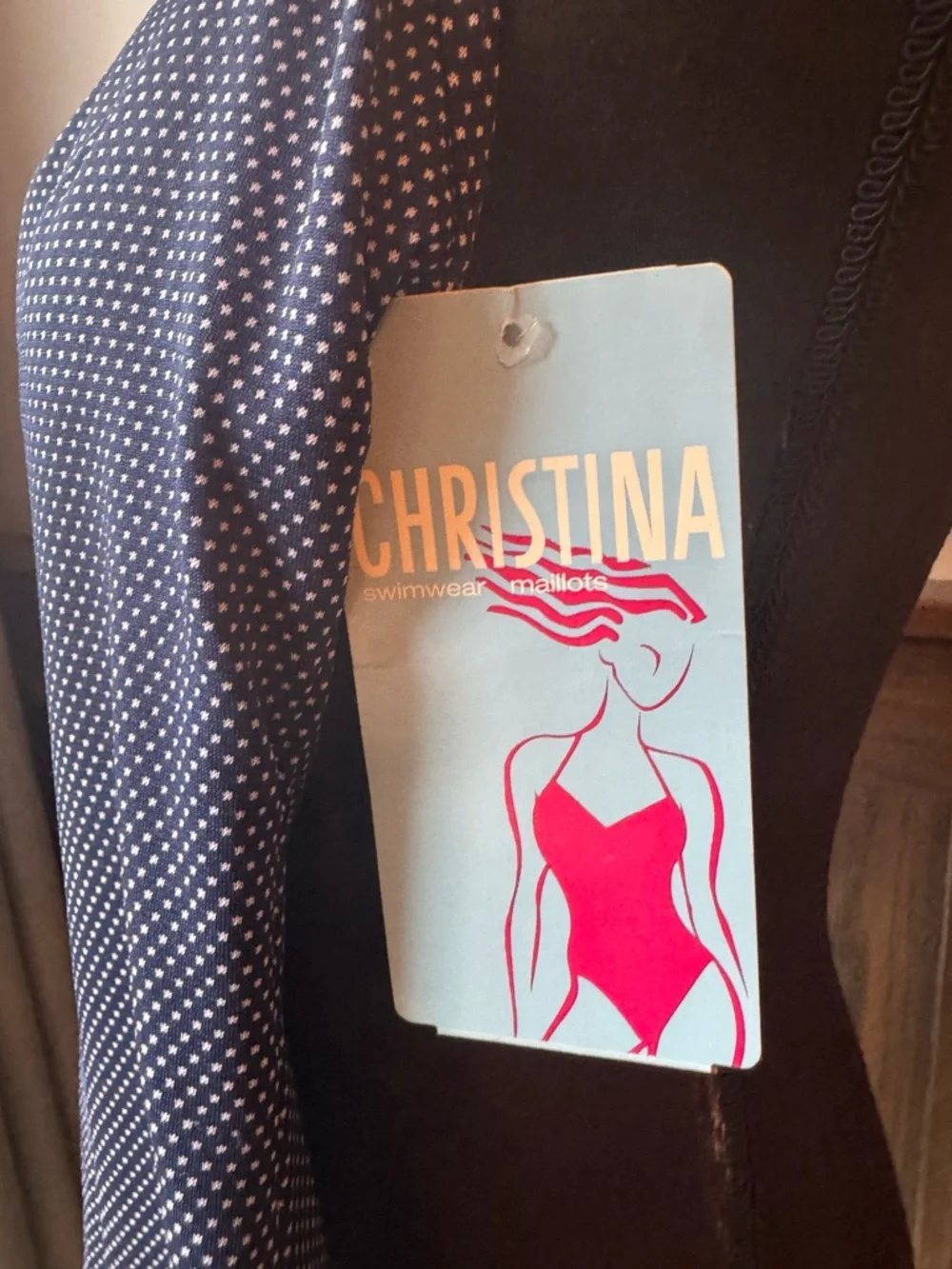 Christina Navy and White Dot Halter One-Piece Deadstock NWT 12 - Picture 3 of 5